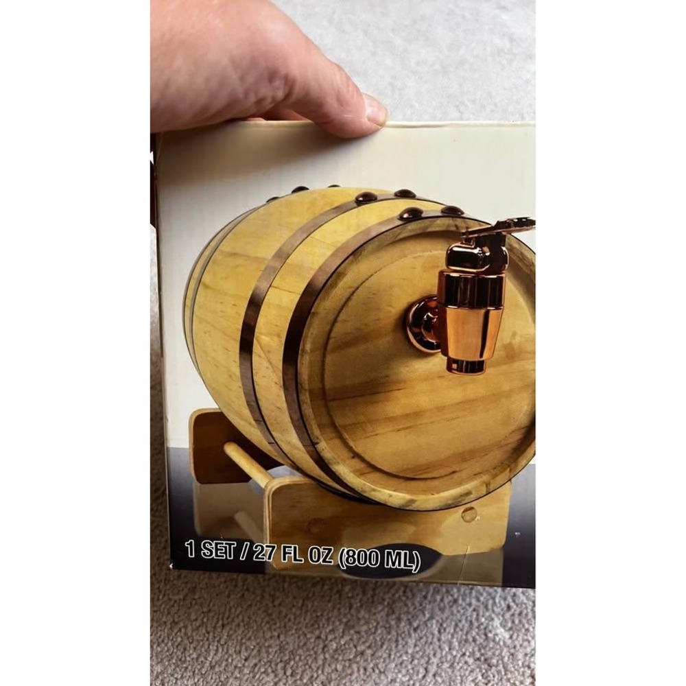 Modern Expressions Mini Whiskey Barrel Wood Liquor Dispenser 27 fl oz 800ml New